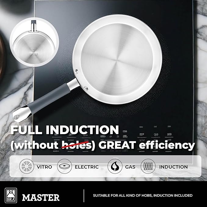 BRA COOKWARE Master Casserole w/Glass Lid | 9.5 inches - 4 quarts Professional Pot | Stainless Steel Casserole | All Heat Sources Compatible - Full Induction | PFAS Free Stock Pot | Shiny Finish