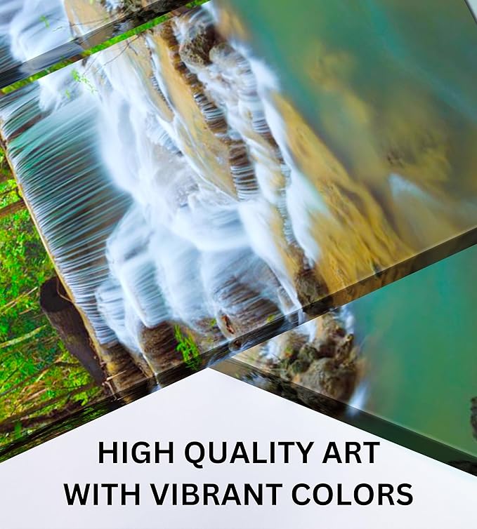 Waterfall Canvas Wall Art Decor - 2 Piece Set, Decorative Multi Panel Split Prints - Forest Landscape Picture for Living Room, Kitchen, Bedroom, Office & Home Decor Gift