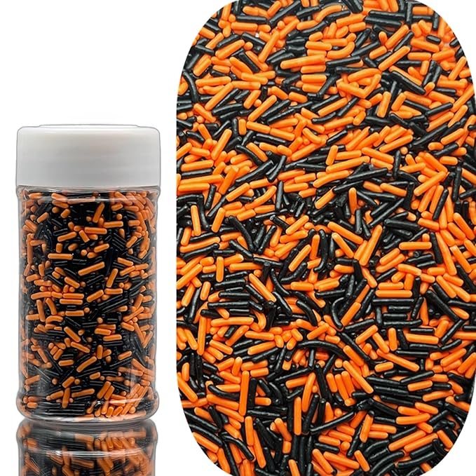 SE Si&Moos Black and Orange Sprinkles Edible Black and Orange Jimmies Soft Jimmy Sprinkles Halloween Cake Decorations Christmas Cookie Decorations for Cake Decorating,Ice Cream Toppings & Baking 2.75 OZ