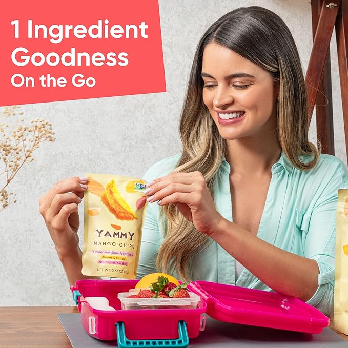 Yammy Dried Mango Chips Like Freeze Dried Fruit, No Sugar Added Crispy Dry Slices of Mangoes, Unsweetened Dehydrated Healthy Snack, Low Calorie Vegan Gluten Free, Individual Packs (3.9oz Pack of 4)