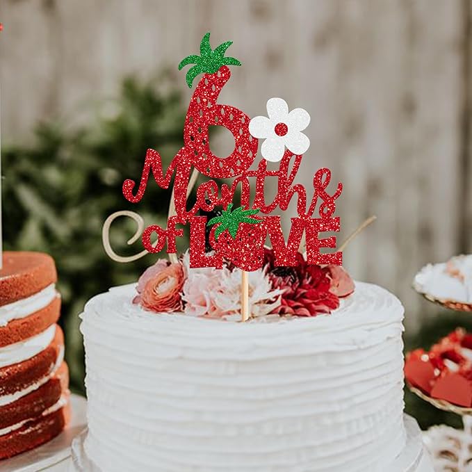 1 Pack Strawberry Happy 6 Months Birthday Cake Topper Red Half Way to One Cake Pick 1/2 Berry Sweet Half Birthday Cake Decoration Fruit Strawberry Theme Birthday Strawberry Party Cake Decorations