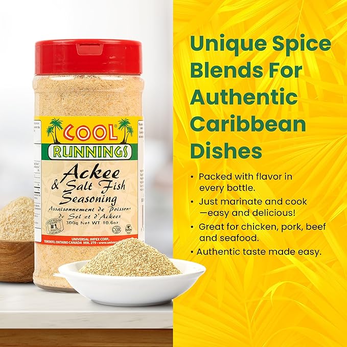 Cool Runnings Ackee & Saltfish Seasoning 300g - Perfect Caribbean Blend for Authentic Jamaican Breakfast and Brunch Dishes, Ideal for Saltfish, Ackee, and Vegetables