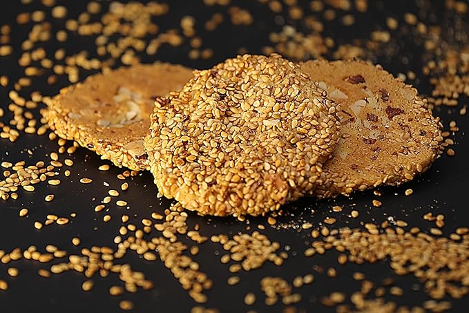 YAFA Barazek Sesame Cookies - Turkish sesame cookies - Classic Barazek with Almonds - Crunchy Middle Eastern Treats with a Honey- Sesame Glaze- Taste of Palestine -500g, Mother's Day Gift