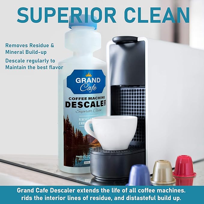 Grand Cafe ??Universal descaling solution - Perfect Measure Bottle (20 oz, 5 uses per bottle) for Keurig, Nespresso, Delonghi and All Single Use Coffee Pot and Espresso Machines