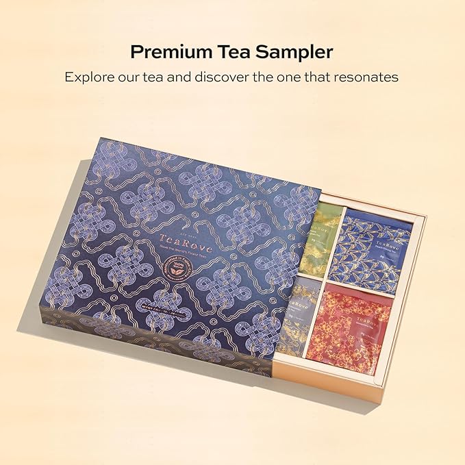 TeaRove Tea Sampler Gift Box - The Road Ahead Collection, Chinese Whole-Leaf Tea Assortment Variety Pack, Black, Oolong, Jasmine Green & Herbal Teas, Hot or Iced, Self Care Gifts for Teas Lovers
