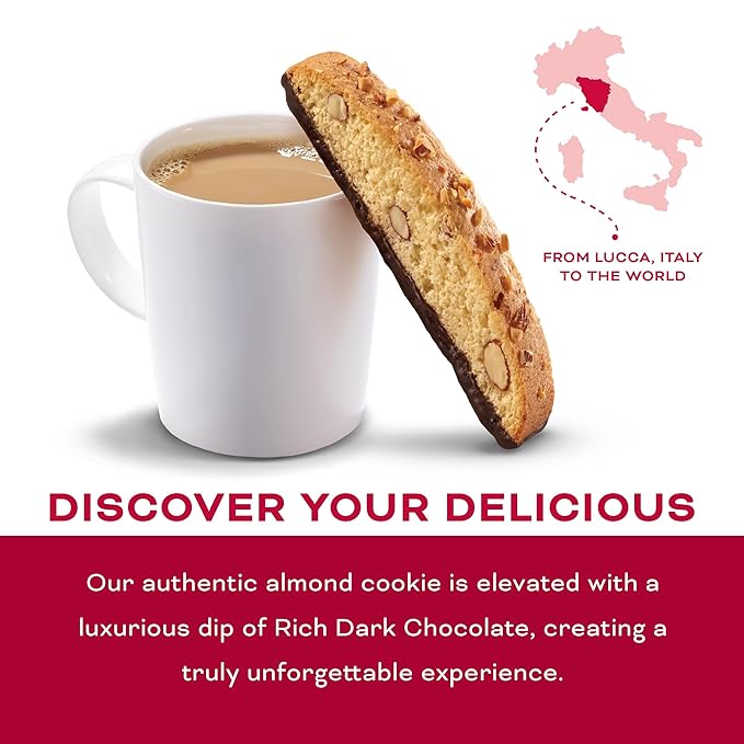 Nonni's Cioccolati Dark Chocolate Almond Biscotti Cookies ??Individually Wrapped Italian Coffee Snack, Crunchy Twice-Baked, 90 Cal Each, 21.5 oz Carton, 4 Pack