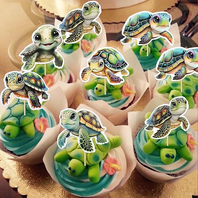 36 Pack Turtle Cupcake Toppers Sea Animals Turtle Cupcake Picks Sea Animals Theme Baby Shower Kids Birthday Cupcake Decoration Party Decoration Supplies 2