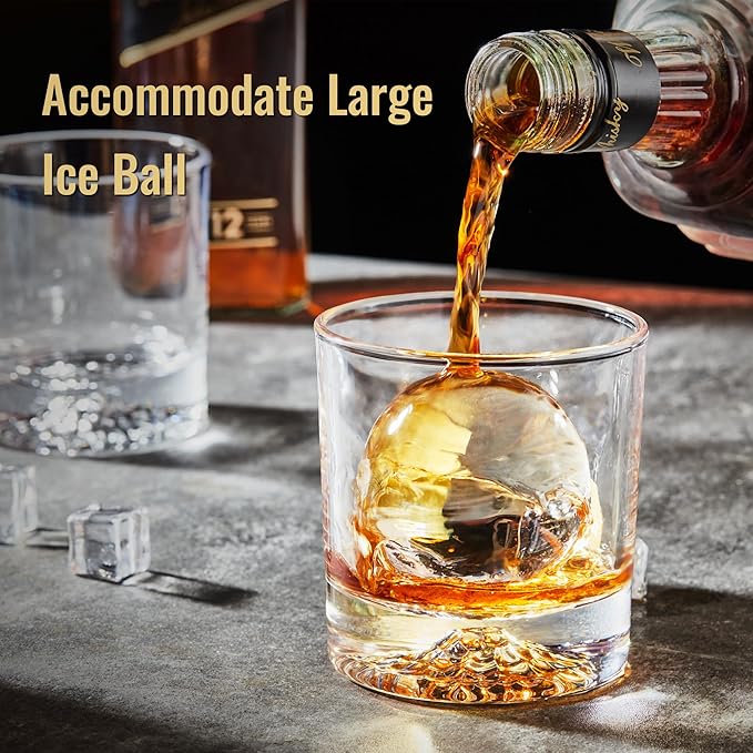 Whiskey Glasses Set of 6 with Unique Raised Mountain Base, Premium Crystal Bourbon Scotch Glass for Men Dad, Solid Old Fashioned Glass Lowball Glasses Rocks Glasses -12Oz