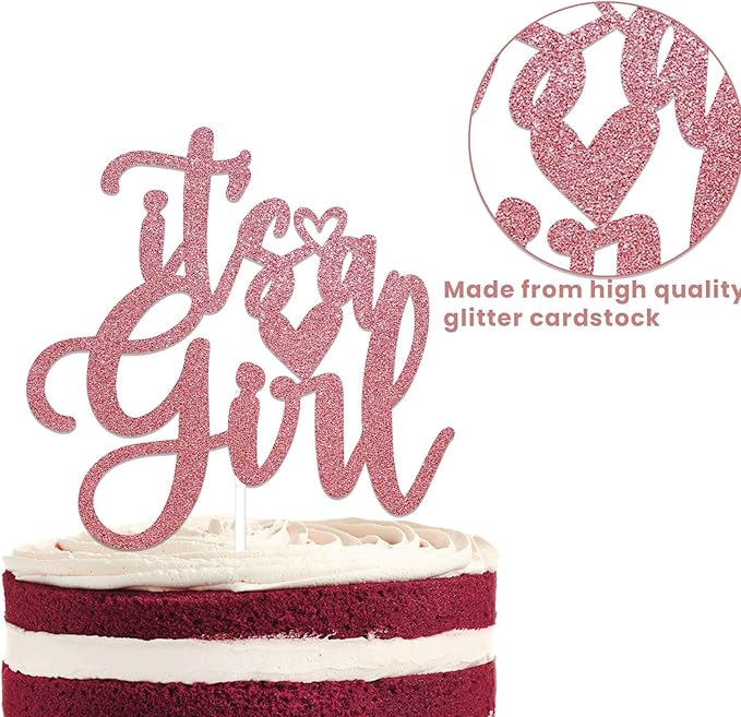 It's a Girl Cake Topper - Welcome Baby Girl Cake Topper, Girl Baby Shower/Gender Reveal Cake Decorations, Sweet Girls Cake Decorations Rose Gold Glitter