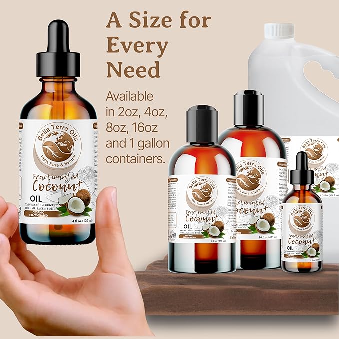 Bella Terra Oils Fractionated Coconut Oil (MCT Oil) ??1gallon, Deeply Hydrating and Nourishing, Non-Greasy, For Hair & Skin