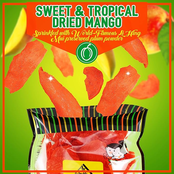 Asia Trans Li Hing Mui Dried Mango | Hawaiian Favorite | Naturally Sweet Dried Fruit Candy with Asian Plum Powder