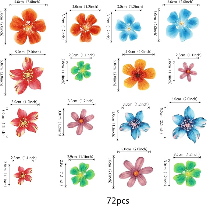 72 Pack Edible Hawaii Flowers Cake Decorations, Edible Flowers Wedding Birthday Cake Decorations Flowers Cake&Cupcake Toppers for Baby Shower Birthday Birthday Party Food Decorations