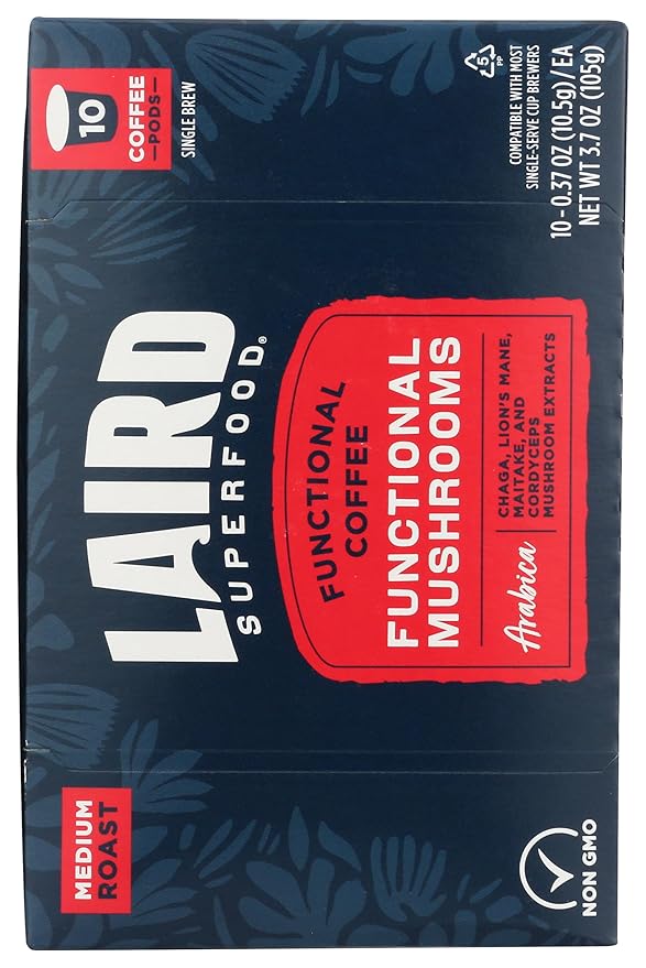 Laird Superfood K-Cups with Functional Mushrooms ??Medium Roast, 10ct - Made with Organic Extracts of Chaga Mushrooms, Lion?™s Mane, Maitake, and Cordyceps Functional Mushrooms