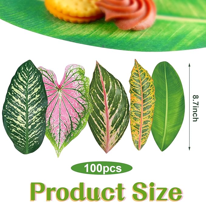 Kisston 100 Pcs Charcuterie Board Parchment Paper Tropical Leaves 8.7 Inch Paper Leaves for Cheese Board Double Sided Tropical Parchment for Holiday Party Decorations Table Food Serving