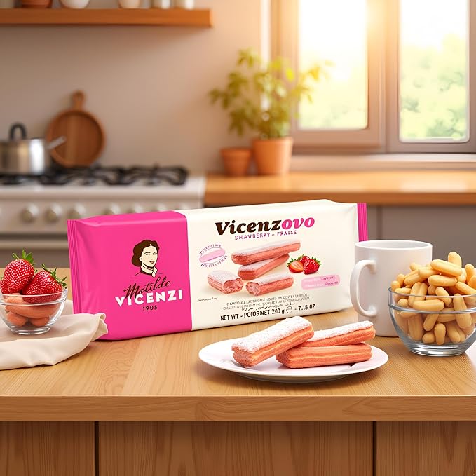 Matilde Vicenzi Vicenzovo Pink Ladyfingers 14.10oz - Italian Strawberry Biscuits, Ladyfingers Cookies for Tiramisu, Kosher Dairy Cookies, Italian Bakery Dessert 7.05 oz (200g), 2Pk