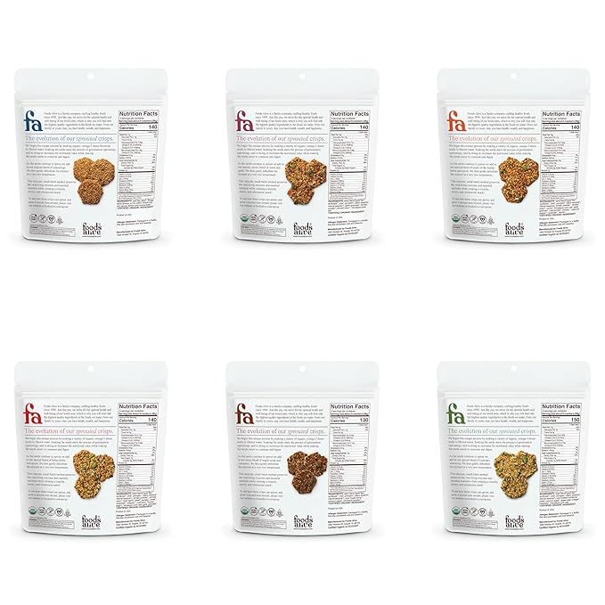 Foods Alive Organic Sprouted Crisps Bundle (6 flavors), 4oz, Gluten Free, Vegan, High Protein, High Fiber