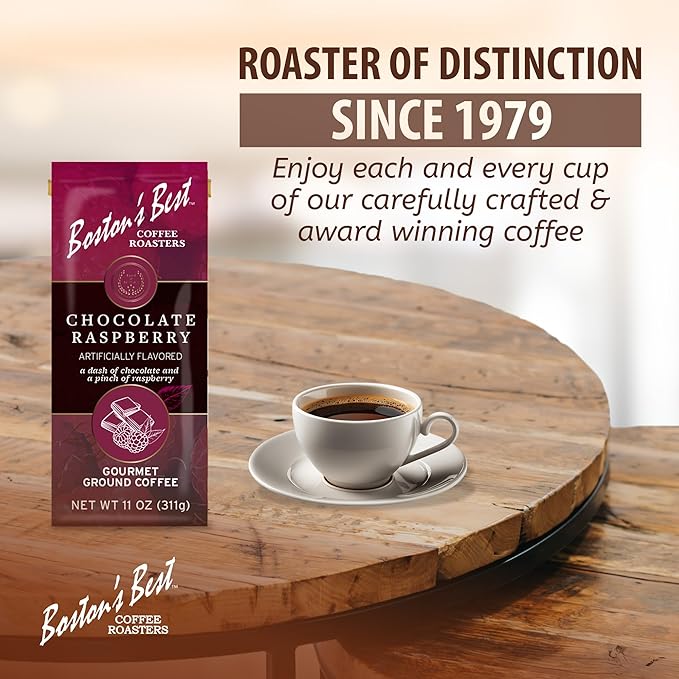 Boston???Best Gourmet Ground Coffee ??Chocolate Raspberry Flavored Coffee ??Medium Roast ??11 oz