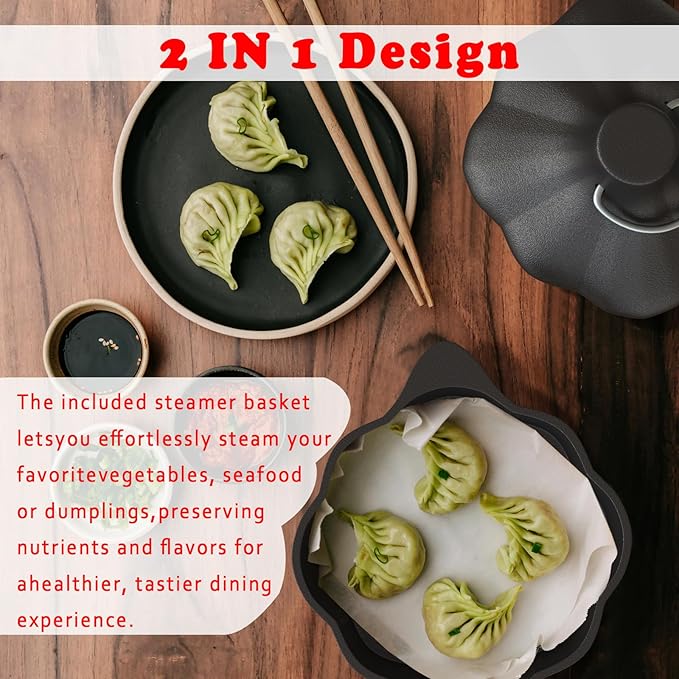 Cast Iron Saucepan & Chocolate Melting Pot, Small Sauce Pan & Tart Pan with Lid and Steamer, Garlic Roaster and Rice Pot for Baking, Grilling and Daily Cooking, Heavy Duty Multi-Functional Pot