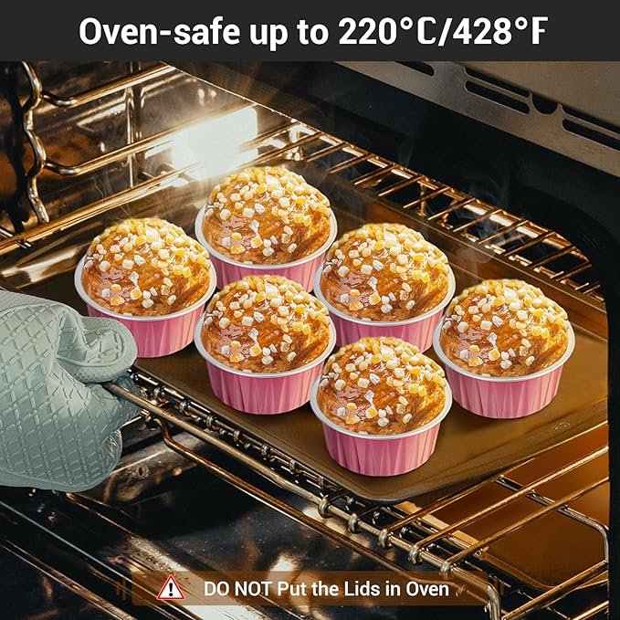 EUSOAR Disposable Ramekins with Lids, 60pcs 5oz Foil Dessert Cups, Aluminum Baking Cups Liners Mini Cupcake Containers Cheesecake Creme Brulee Ramekins for Wedding Party Catering Gathering-Carmine