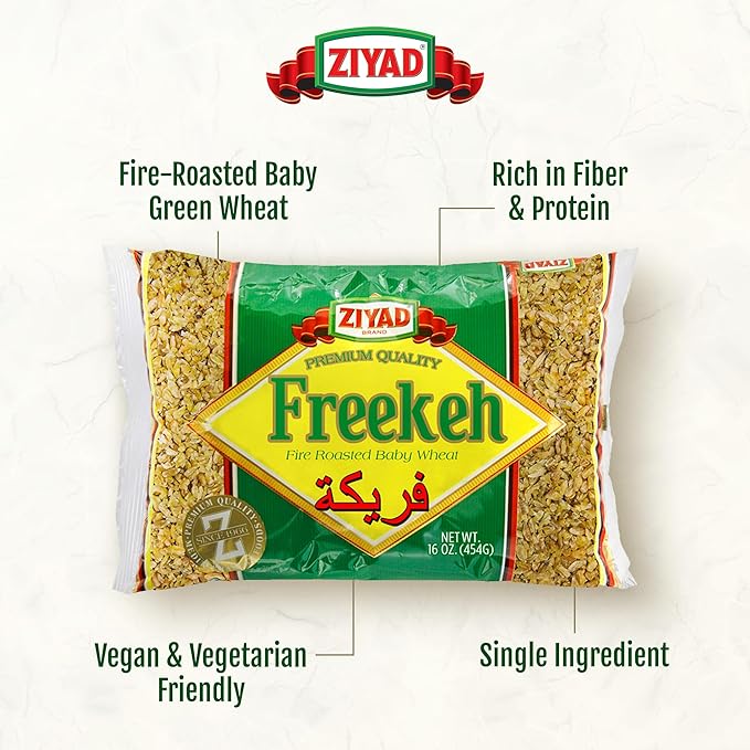 Ziyad Fine Roasted Green Wheat Freekeh, Frikeh, Farik Made from Green Duram Wheat, 16 oz