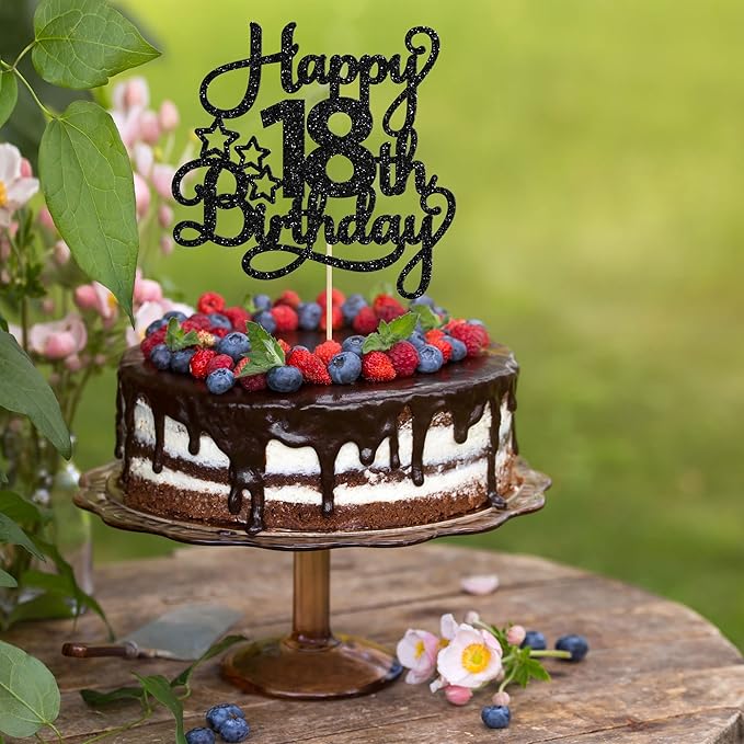 1 Pack Happy 18th Birthday Cake Topper Black Glitter 18 & Fabulous Cheers to 18 Years Old Birthday Cake Pick for Celebrating 18th Birthday Anniversary Party Cake Decorations Supplies