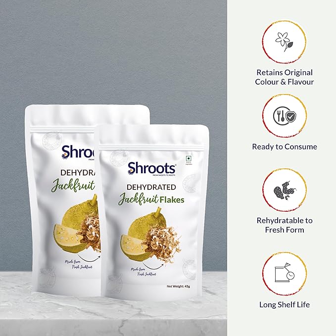 SHROOTS Dehydrated Jackfruit Flakes Pure Vegetarian Gluten-Free No Added Salt Easy Cooking Essential Machine Dried Vegetables with Natural Aroma Ideal for Camping or Everyday Meals 1.59 oz, Pack of 1