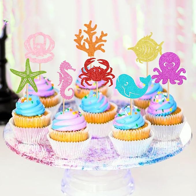 24 Pcs Ocean Cupcake Toppers - Ocean Theme Party Decorations Sea Animals Dolphin Whale Turtle Octopu Weaweed Party Cake Picks for Kids Under the Sea Baby Shower Birthday Party Supplies ??"<div>