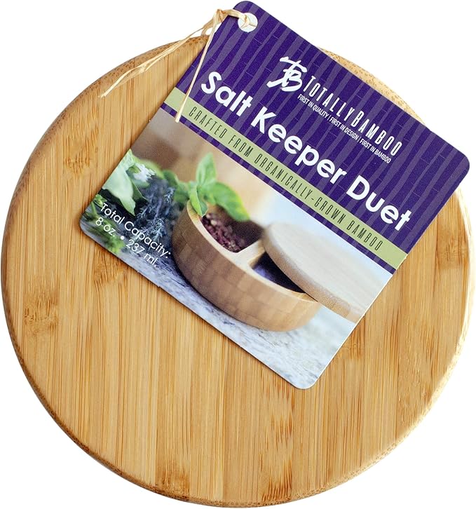 Totally Bamboo Salt Keeper Duet Salt and Pepper Bowl, Cellar and Storage Box with Two Compartments, Magnetic Swivel Lid