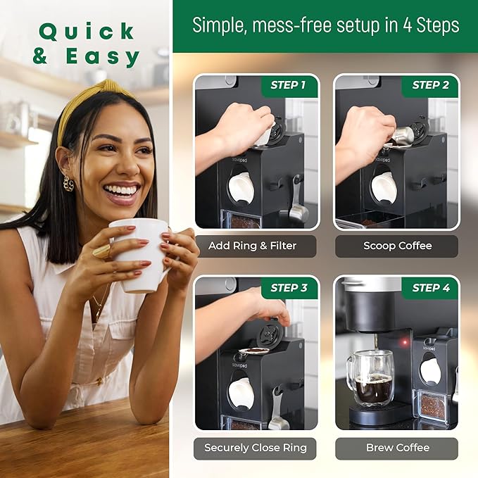 SavePod Coffee Pod Maker with Reusable Coffee Pods, Compatible with Keurig and K-Cup Coffee Machines, Smart, Easy to Use & Convenient ??Fits Most Brewers ??Includes Scoop & 100 Paper Filters (Black)