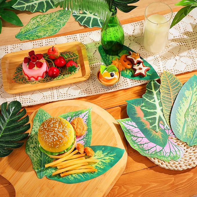 90 Pcs 8.7 Inch Parchment Paper Leaves Charcuterie Board for Cheese Food Serving Decoration Parchment Tropical Leaves for Tropical Party Plate Table Dinner Food Accessories