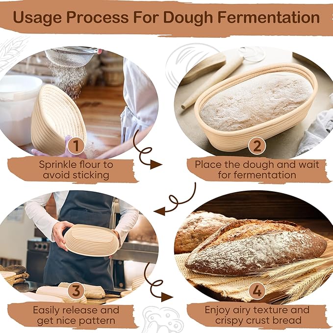 TeamFar Bread Proofing Basket Set of 2, Sourdough Bread Baking Supplies, 10 Inch Oval Proofing Baskets for Sourdough Bread Baking, Proofing Bowls with Liner for Dough Fermentation