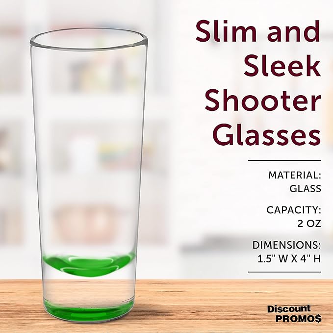 DISCOUNT PROMOS Cordial Shooter Shot Glasses 2 oz. Set of 10, Bulk Pack - Great for Birthdays, Parties, Indoor & Outdoor Events - Green