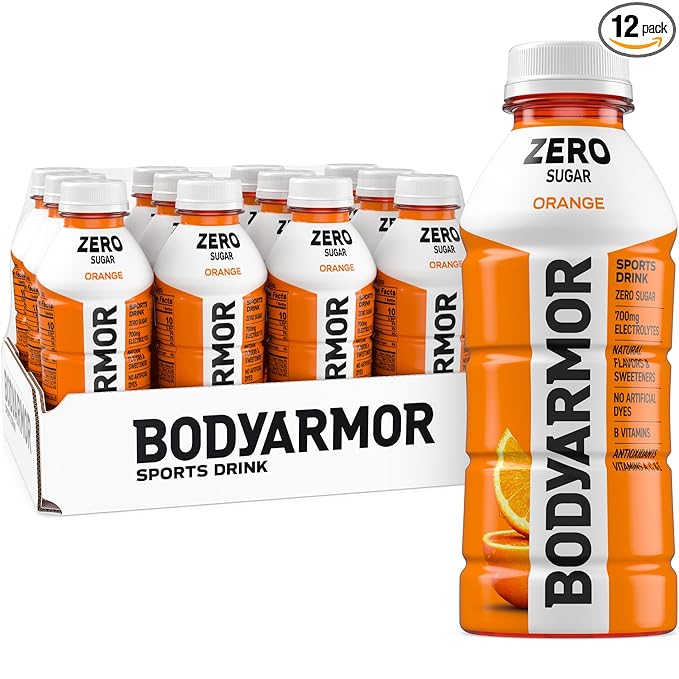 BODYARMOR ZERO Sugar Orange, Sugar Free Sports Drink - Low-Calorie Hydration - Natural Flavors with Potassium Packed Electrolytes, Antioxidants, and B-vitamins, 16 fl oz (pack of 12)