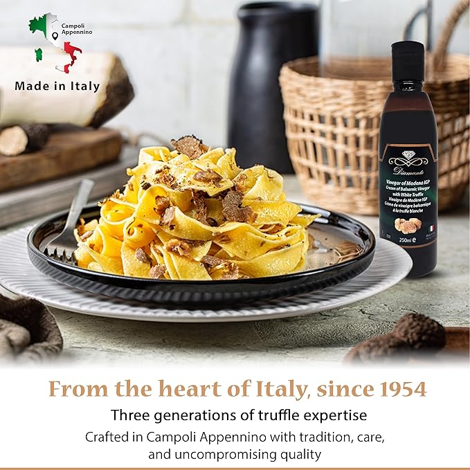 Diamante Italy Cream of Balsamic Vinegar with White Truffle Vinegar of Modena IGP - Gourmet & Luxurious Vinegar for Dressing, Dipping & Glazing - Non GMO & Made in Italy - 250ml