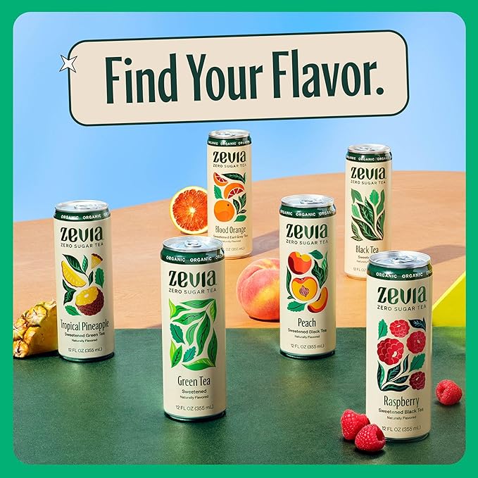 Zevia Organic Sugar Free Iced Tea, Tea Refresher Variety Pack, 12 Ounce Cans (Pack of 12)