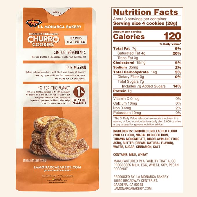 Churro Cookies, 3 Ounce (Pack of 3), Crunchy Cinnamon Mexican Churro Cookies made with Real Butter and Cinnamon by La Monarca Bakery