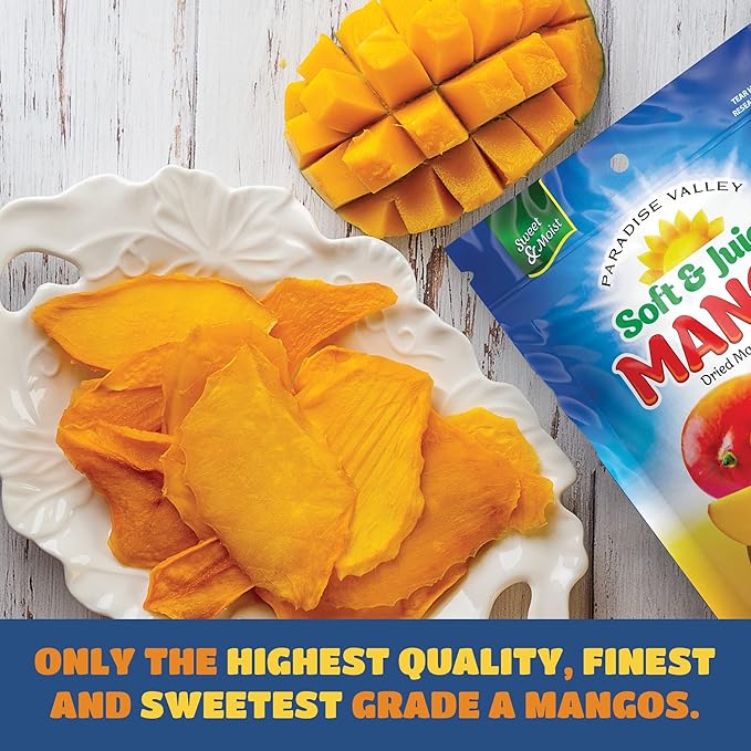 Dried Mango Slices - Delicious Texture Soft & Juicy Low Sugar Added Dried Mango - Naturally Ripened Mangos Dried Fruits - Gluten Free Dry Mangoes Natural Source of Vitamin C, Fiber, (8 oz Single Pack)