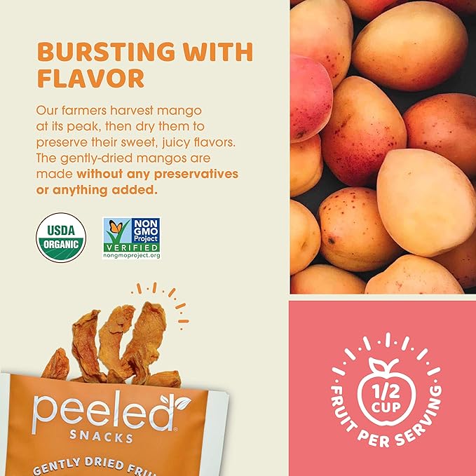 Peeled Snacks Organic Dried Fruit ??Healthy, Vegan Snacks for On-the-Go Lunch and More Mango 7 Oz (Pack of 1)