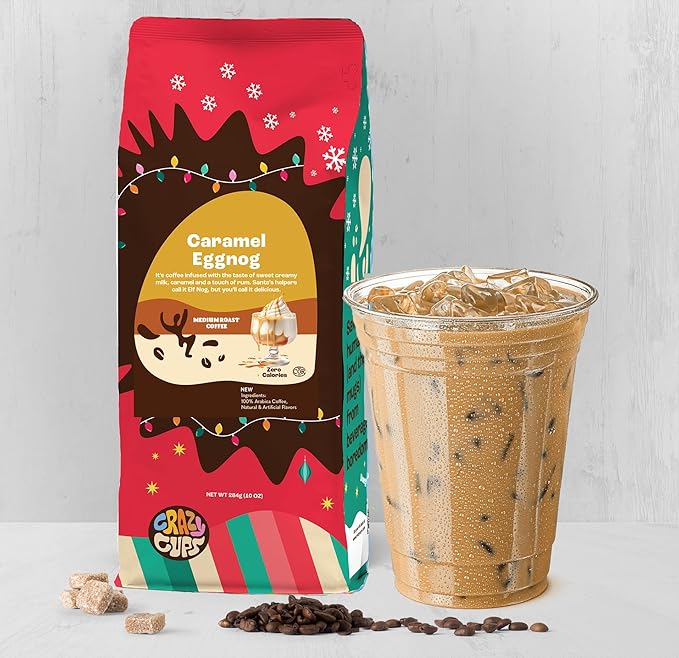 Crazy Cups Flavored Ground Eggnog Coffee, Caramel Eggnog in 10 oz Bag, 3 Pack