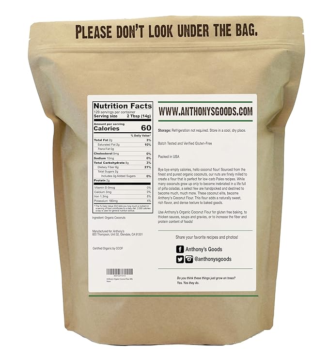 Anthony's Organic Coconut Flour, 4 lb, Batch Tested Gluten Free, Non GMO, Vegan, Keto Friendly