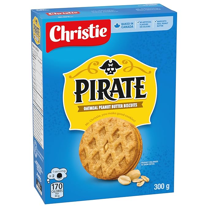 Christie Peek Freans Pirate Peanut Butter Oatmeal Cookies, 300g/10.6 oz., {Imported from Canada}