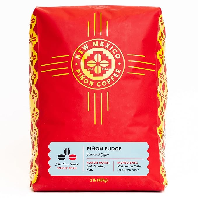 New Mexico Pi챰on Whole Bean Coffee Medium Roast 100% Brazilian Arabica Pi챰on Fudge - Naturally Chocolate Nutty & Smooth Flavored Coffee Beans - 2 Lb Bag