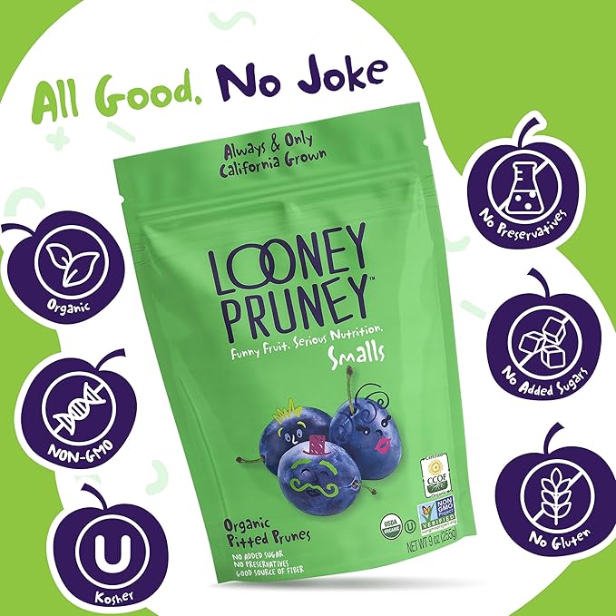 Looney Pruney Smalls Fruit Snacks | Naturally Sweet Bite-Sized Prunes | Organic Fruit Snack Packs For Kids & Adults | Vegan Food With No Added Sugar & Preservatives | Kosher | 9 oz. (Pack of 6)