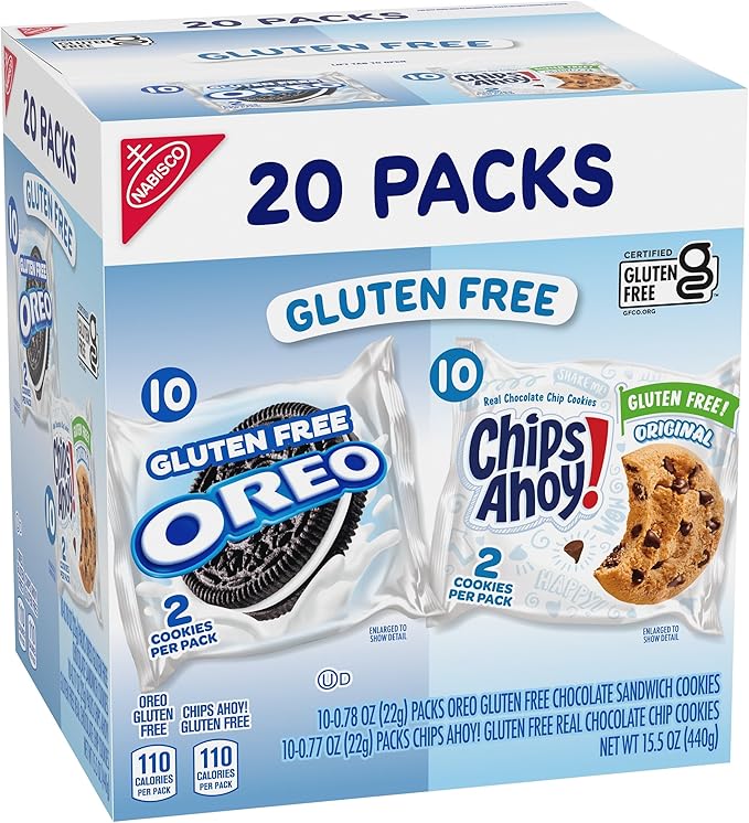 OREO Chocolate Sandwich Cookies & CHIPS AHOY! Chocolate Chip Cookies Gluten Free Cookies Variety Pack, 20 Snack Packs