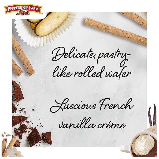 Pepperidge Farm Pirouette Cookies, French Vanilla Flavored Crème Filled Wafers, 13.5 Oz Tin (Pack of 4)