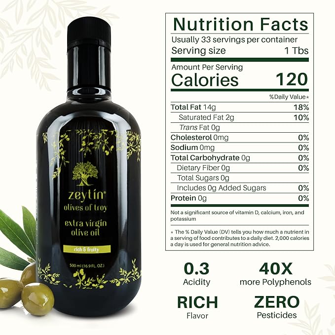 Zeytin Olive Oil Extra Virgin - GOLD MEDAL & Early Harvest - Fresh 2024 Harvest, Bottled in May 2024 - New Luxury Packaging - Vegan, Keto & Cold Pressed - Rich & Fruity (16.9fl oz - 1 Pack)