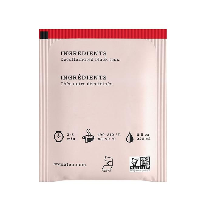 Stash Tea Decaf English Breakfast Black Tea - Decaf, Non-GMO Project Verified Premium Tea with No Artificial Ingredients, 18 Count (Pack of 6) - 108 Bags Total