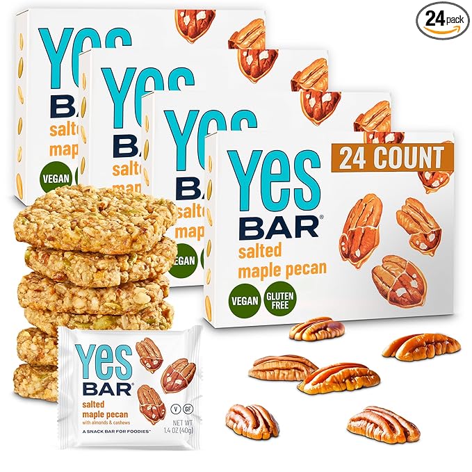 The YES Bar ??Salted Maple Pecan ??Plant Based Protein, Decadent Snack Bar ??Vegan, Paleo, Gluten Free, Dairy Free, Low Sugar, Healthy Snack, Breakfast, Low Carb, Keto Friendly (24 Count)