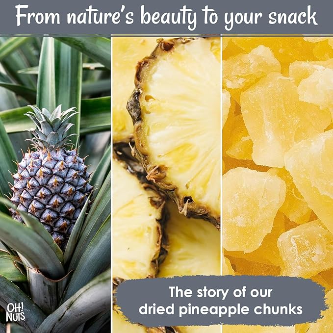 Oh! Nuts Dried Pineapple Chunks - Dried Pineapple - Pineapple Dried Fruit - 1 lb - Dehydrated Fruit with Less Sugar Added