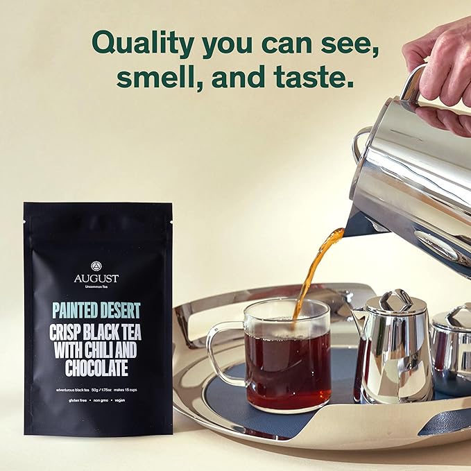 August Uncommon Painted Desert Black Tea ??Spicy and Rich Blend with Notes of Mexican Chili, Cinnamon, and Dark Cocoa ??Loose Leaf Tea Caffeinated for Daily Enjoyment in a Resealable Pouch (1.75oz)